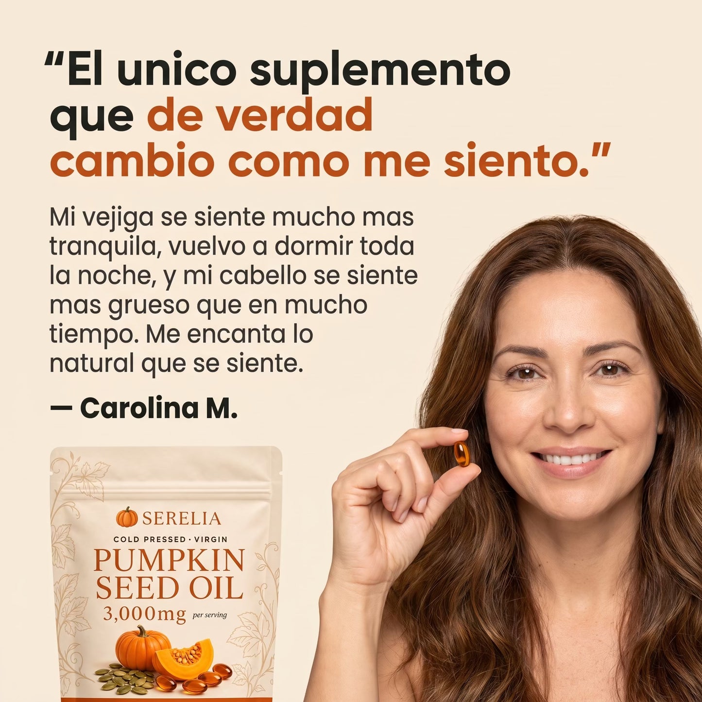 Cápsulas de Aceite de Semilla de Calabaza 3,000 mg con Saw Palmetto para Caída de Cabello, Control de Vejiga y Riñones - Serelia