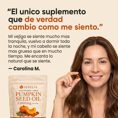 Cápsulas de Aceite de Semilla de Calabaza 3,000 mg con Saw Palmetto para Caída de Cabello, Control de Vejiga y Riñones - Serelia