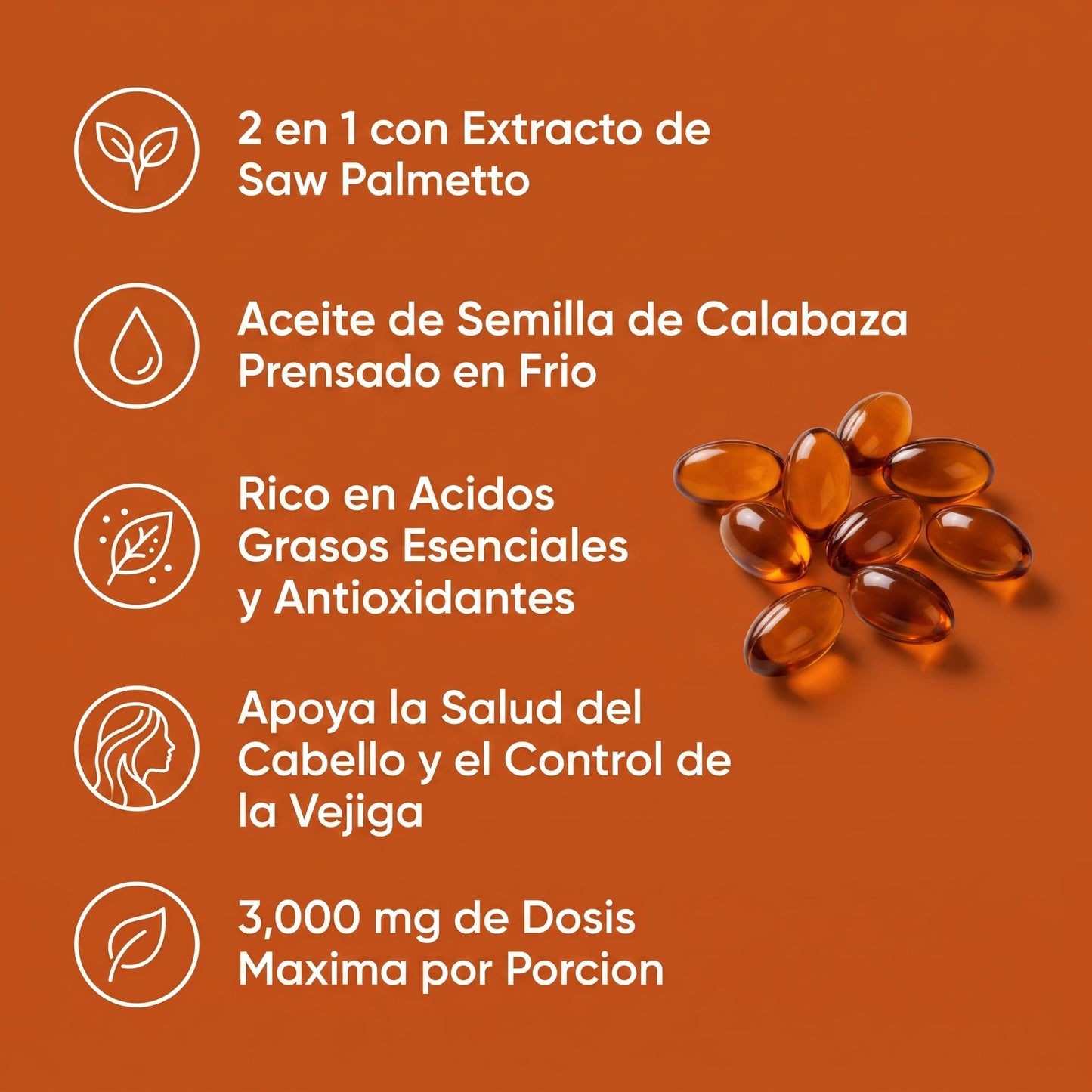 Cápsulas de Aceite de Semilla de Calabaza 3,000 mg con Saw Palmetto para Caída de Cabello, Control de Vejiga y Riñones - Serelia