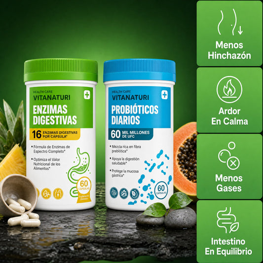 Pack de Enzimas Digestivas + Probióticos 60 Mil Millones UFC | Menos Hinchazón y Digestión Ligera